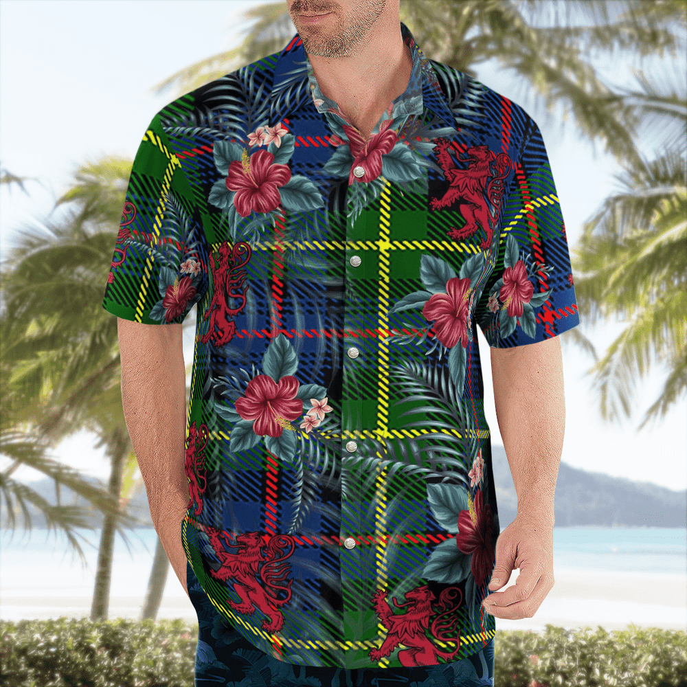 Clan Farquharson Modern Tartan Scottish Lion Hawaiian Shirt TW24 Farquharson Modern Tartan Tartan Hawaii Shirt   