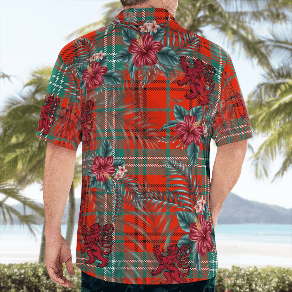 Clan Morrison Red Ancient Tartan Scottish Lion Hawaiian Shirt PX35 Morrison Red Ancient Tartan Tartan Hawaii Shirt   
