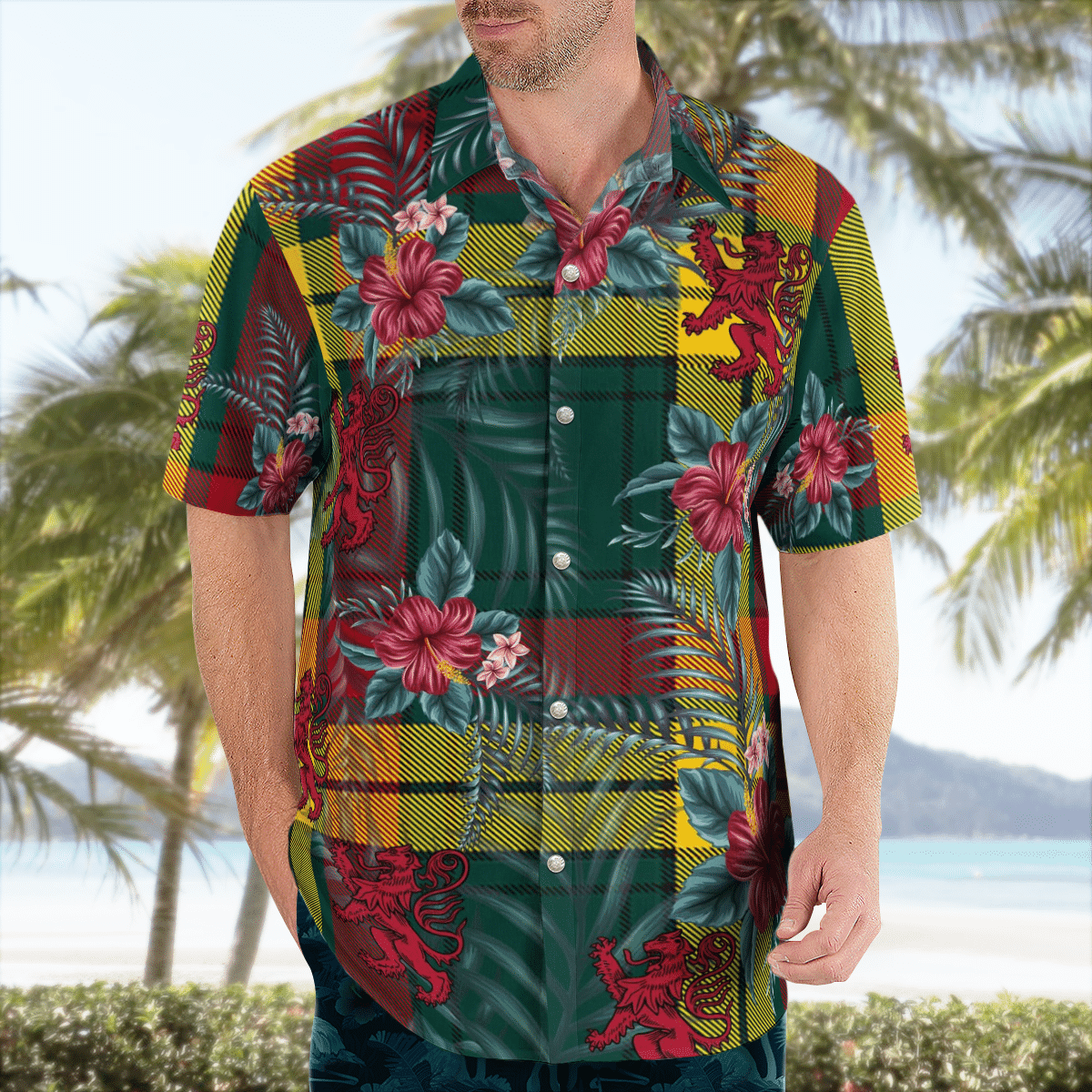 Clan MacMillan Old Modern Tartan Scottish Lion Hawaiian Shirt RG71 MacMillan Old Modern Tartan Tartan Hawaii Shirt   