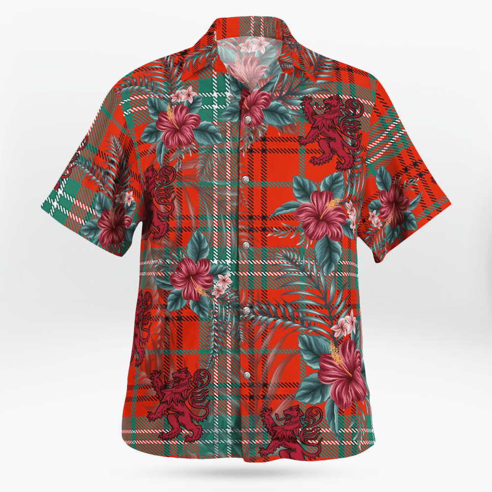 Clan Morrison Red Ancient Tartan Scottish Lion Hawaiian Shirt PX35 Morrison Red Ancient Tartan Tartan Hawaii Shirt   