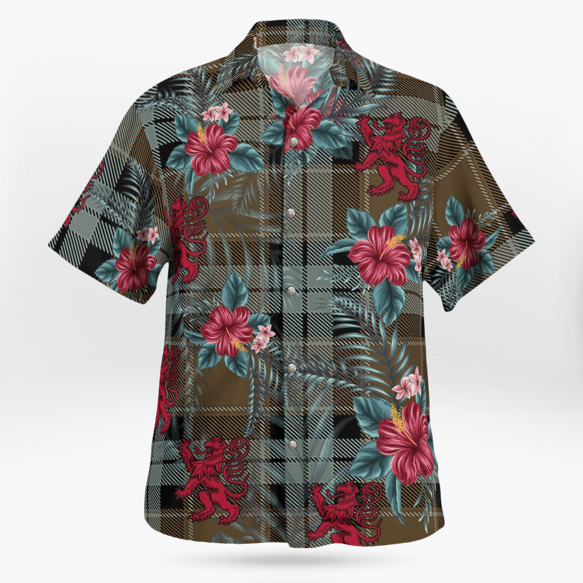 Clan Graham of Menteith Weathered Tartan Scottish Lion Hawaiian Shirt CD80 Graham of Menteith Weathered Tartan Tartan Hawaii Shirt   
