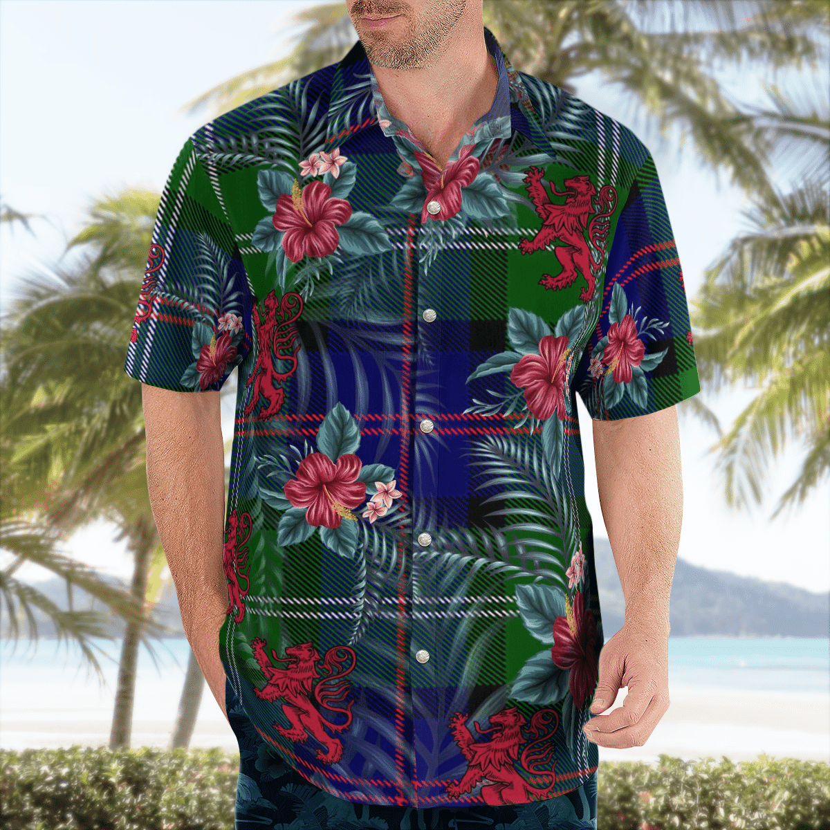 Clan MacThomas Modern Tartan Scottish Lion Hawaiian Shirt TA68 MacThomas Modern Tartan Tartan Hawaii Shirt   