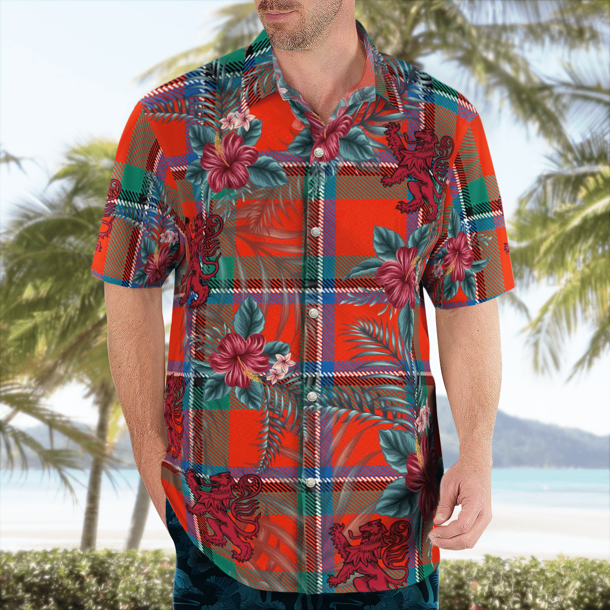 Clan Sinclair Ancient Tartan Scottish Lion Hawaiian Shirt WZ14 Sinclair Ancient Tartan Tartan Hawaii Shirt   