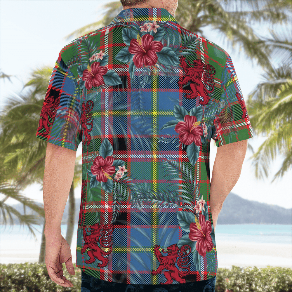 Clan Norvel (Stirling) Tartan Scottish Lion Hawaiian Shirt MS45 Norvel (Stirling) Tartan Tartan Hawaii Shirt   