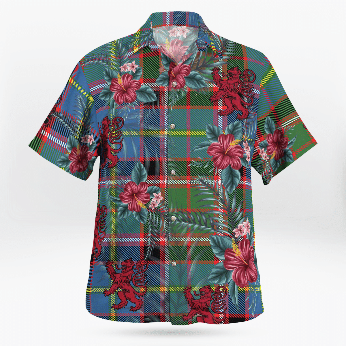 Clan Norvel (Stirling) Tartan Scottish Lion Hawaiian Shirt MS45 Norvel (Stirling) Tartan Tartan Hawaii Shirt   