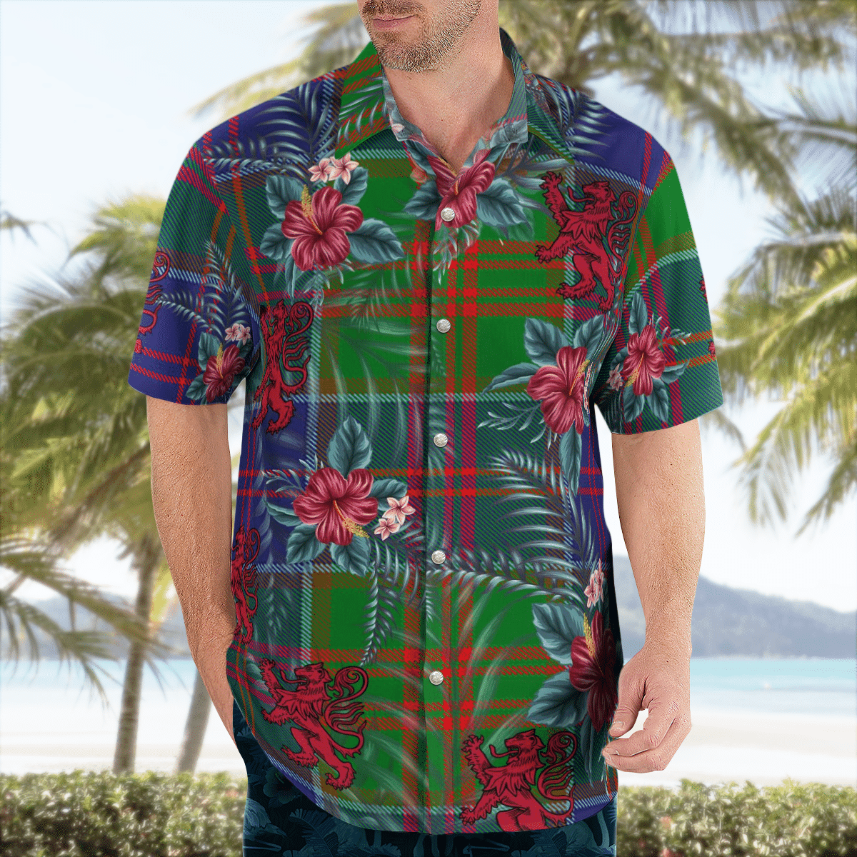 Clan Stewart of Appin Hunting Modern Tartan Scottish Lion Hawaiian Shirt GU89 Stewart of Appin Hunting Modern Tartan Tartan Hawaii Shirt   