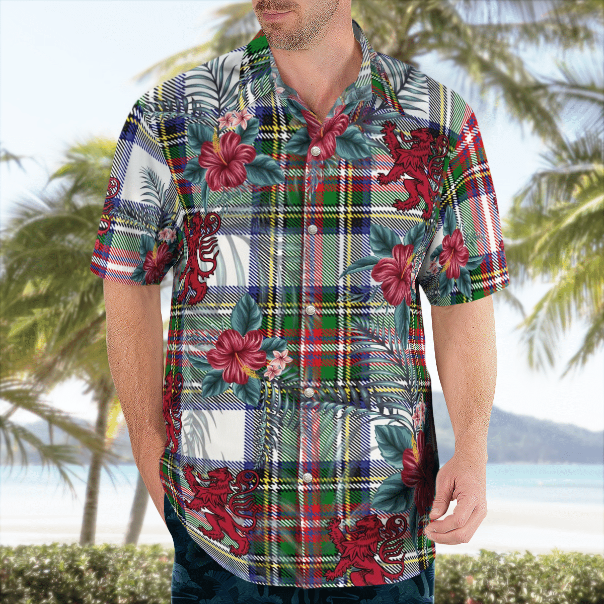Clan Stewart Dress Modern Tartan Scottish Lion Hawaiian Shirt IJ77 Stewart Dress Modern Tartan Tartan Hawaii Shirt   