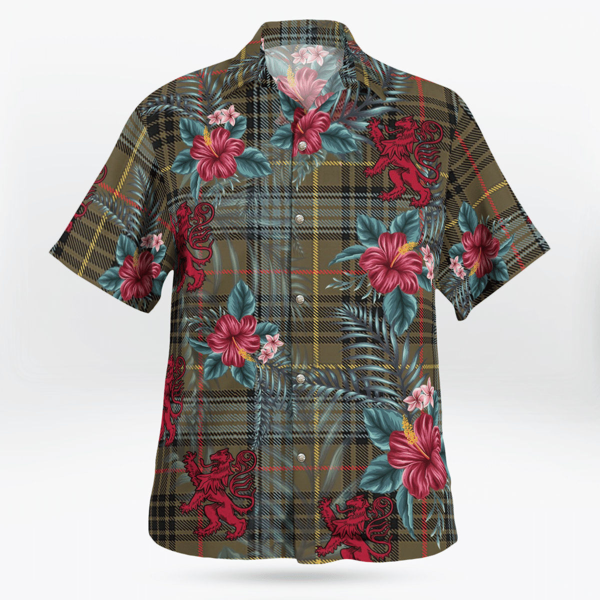 Clan Stewart Hunting Weathered Tartan Scottish Lion Hawaiian Shirt MU56 Stewart Hunting Weathered Tartan Tartan Hawaii Shirt   