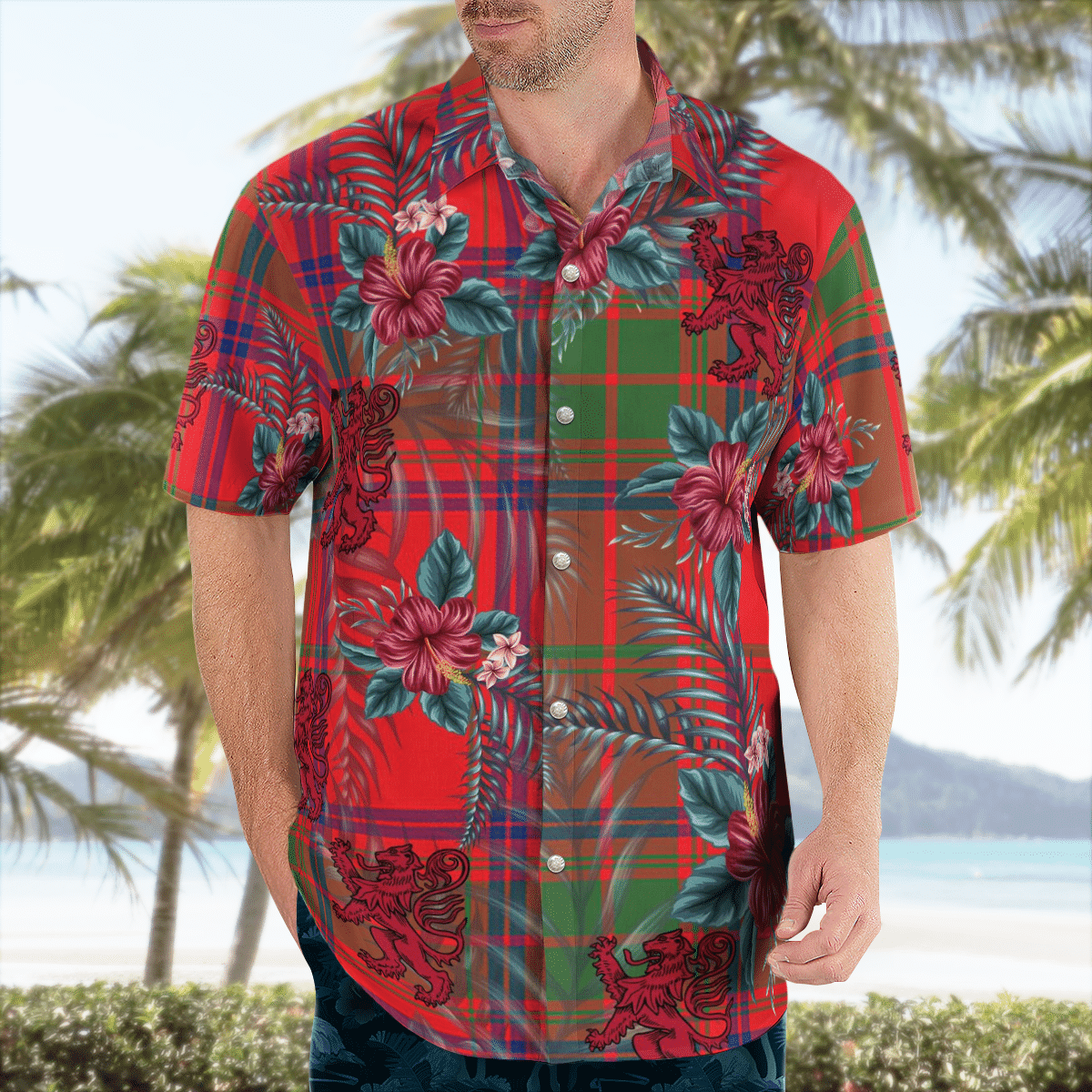 Clan Ross Modern Tartan Scottish Lion Hawaiian Shirt MO37 Ross Modern Tartan Tartan Hawaii Shirt   