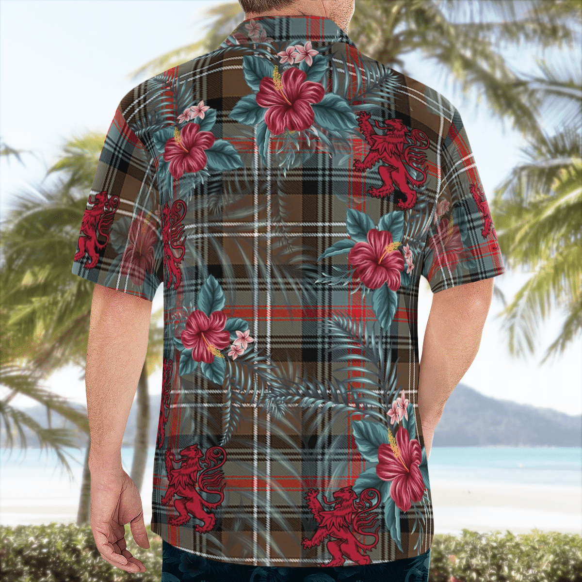 Clan Sutherland Weathered Tartan Scottish Lion Hawaiian Shirt PF83 Sutherland Weathered Tartan Tartan Hawaii Shirt   