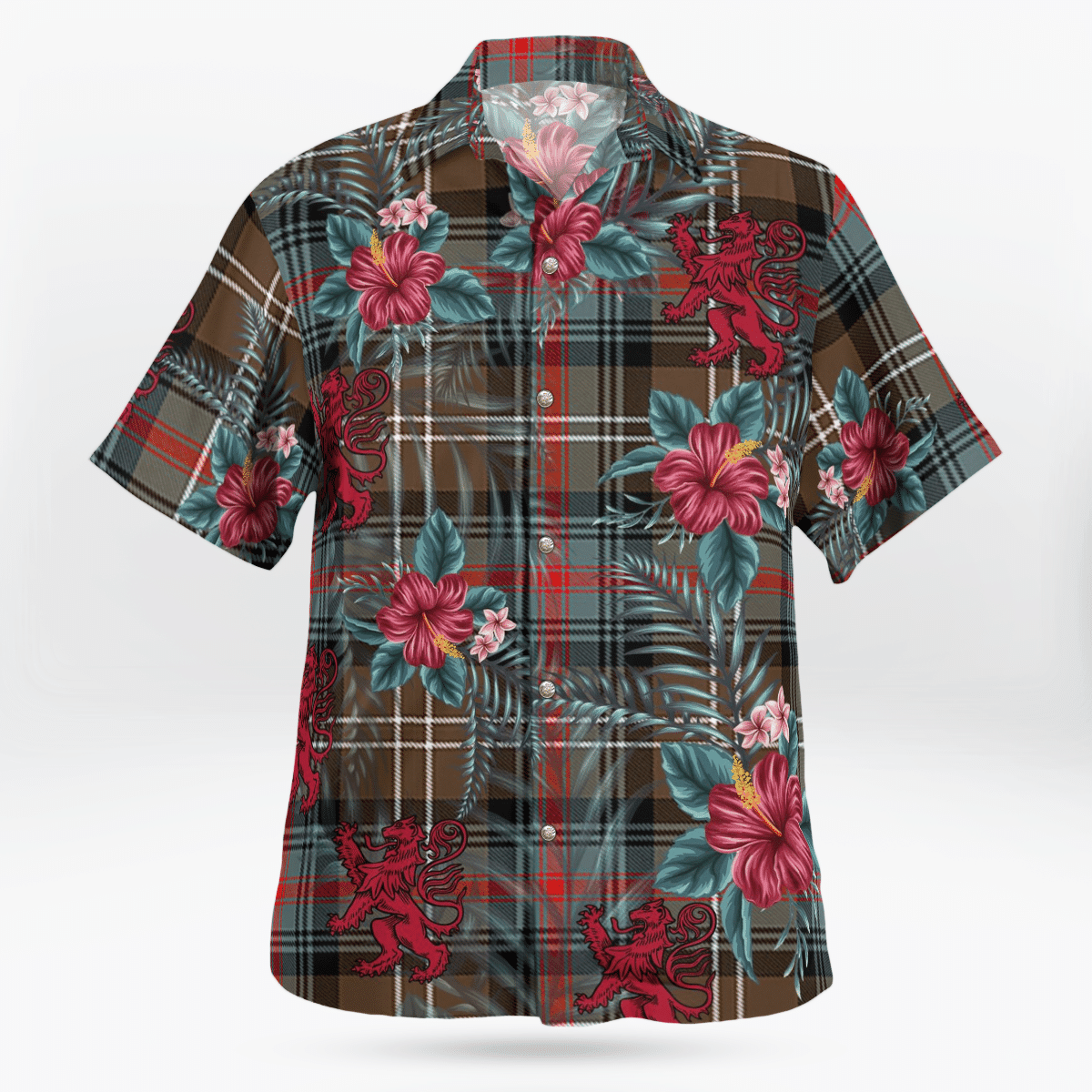 Clan Sutherland Weathered Tartan Scottish Lion Hawaiian Shirt PF83 Sutherland Weathered Tartan Tartan Hawaii Shirt   