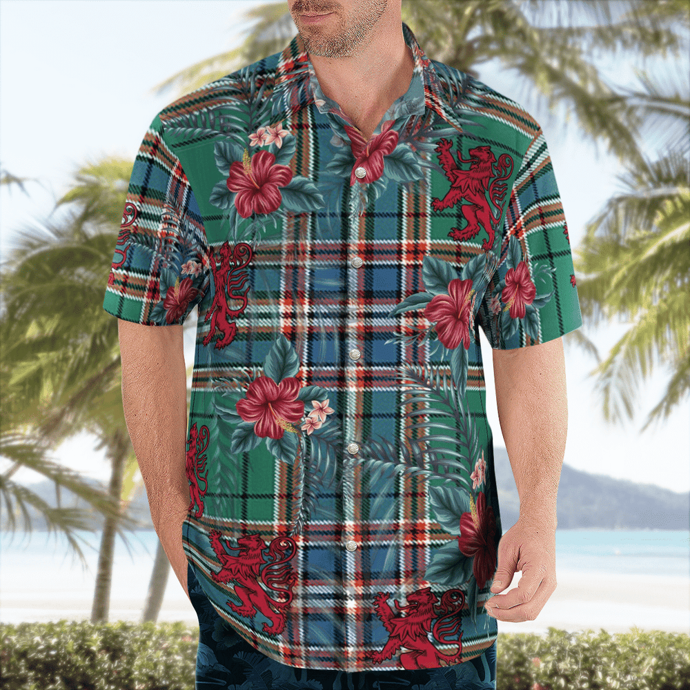Clan MacFarlane Hunting Ancient Tartan Scottish Lion Hawaiian Shirt MI58 MacFarlane Hunting Ancient Tartan Tartan Hawaii Shirt   
