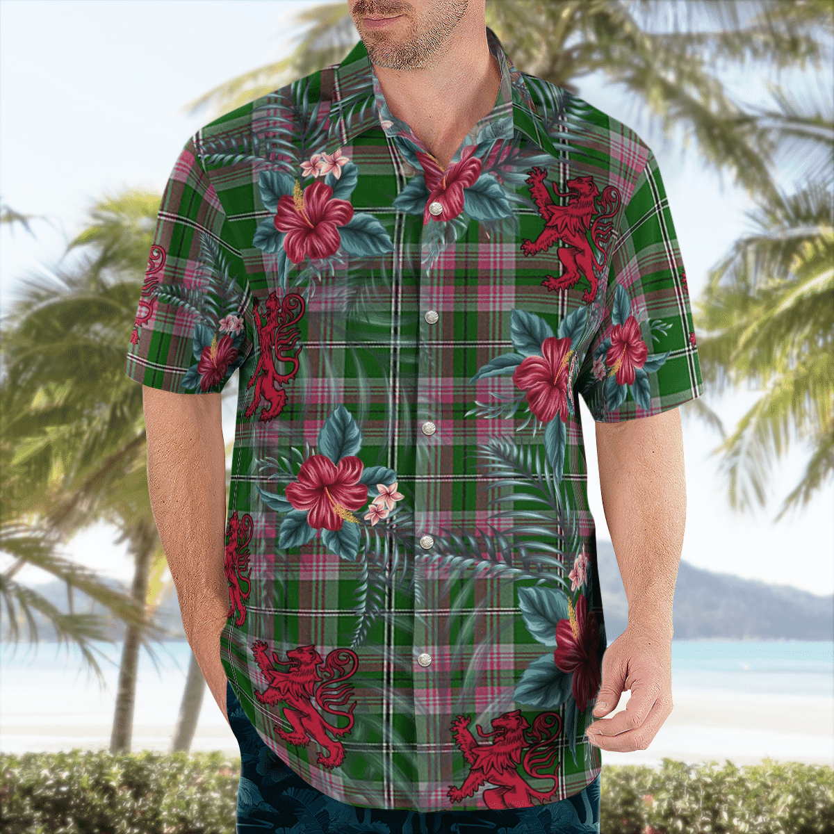 Clan Gray Hunting Tartan Scottish Lion Hawaiian Shirt BQ66 Gray Hunting Tartan Tartan Hawaii Shirt   