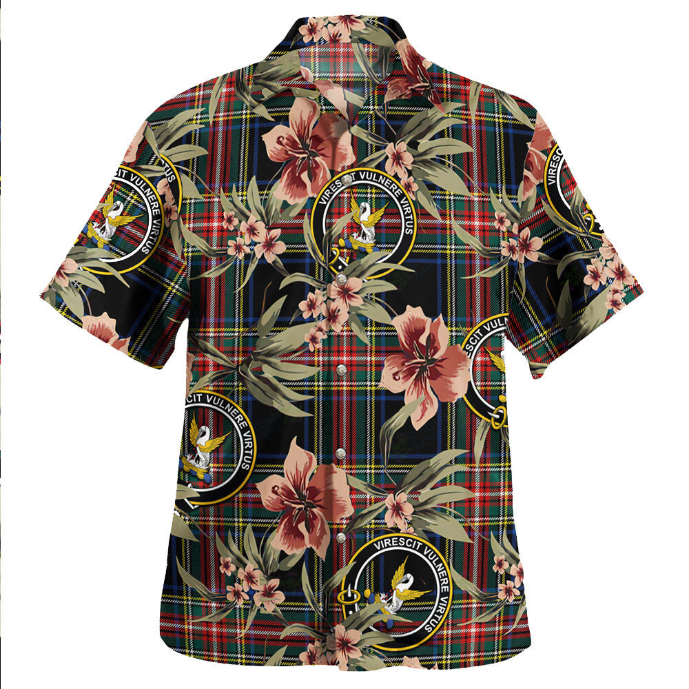 Clan Stewart Black Modern Tartan Crest Badge Aloha Hawaiian Shirt Tropical Old Style PE11 Stewart Black Modern Tartan Tartan Today   