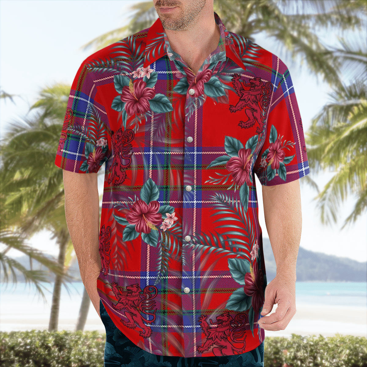 Clan Rait Inverness Tartan Scottish Lion Hawaiian Shirt HO35 Clan Rait (Rait Tartan) Tartan Hawaii Shirt   