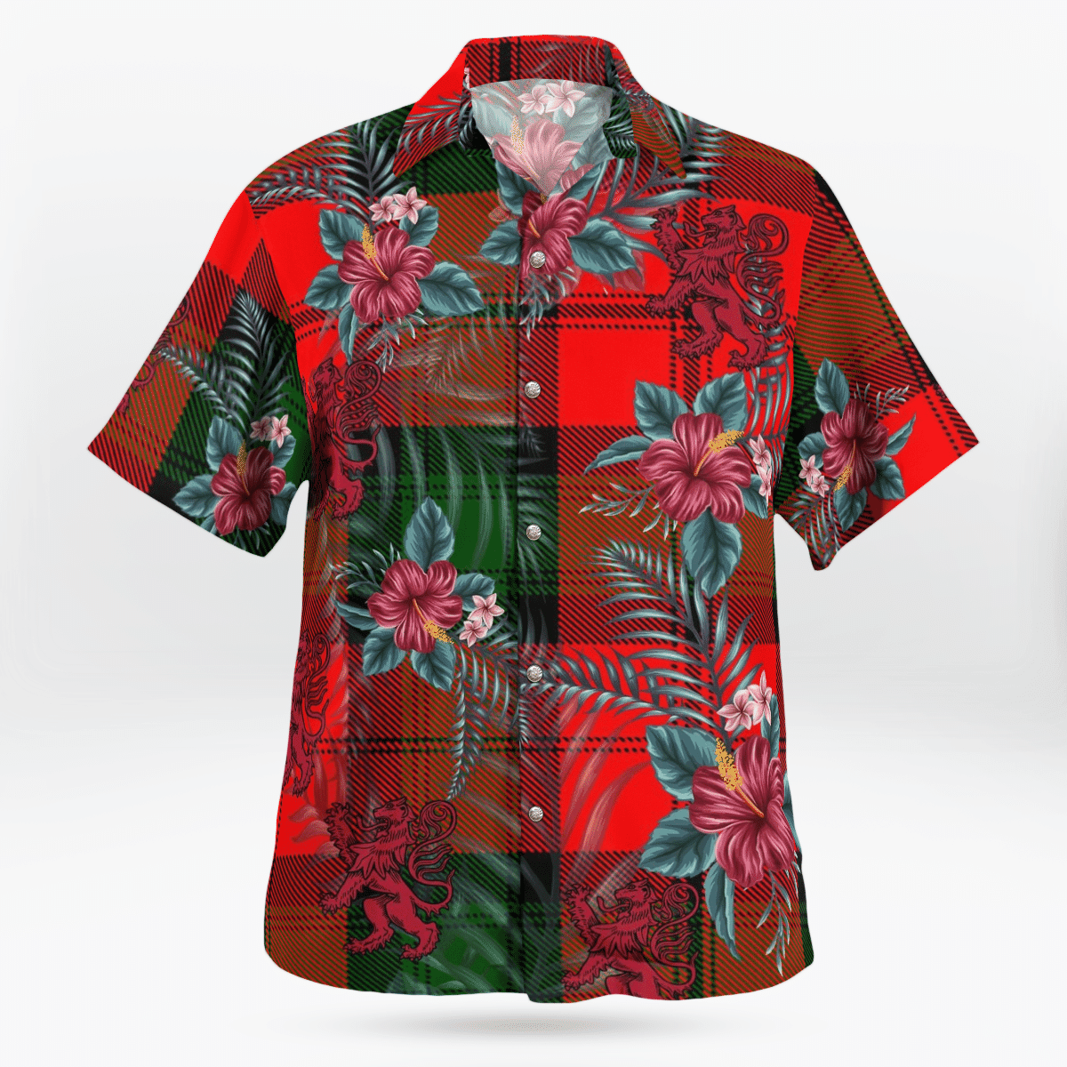 Clan Kerr Modern Tartan Scottish Lion Hawaiian Shirt RS10 Kerr Modern Tartan Tartan Hawaii Shirt   