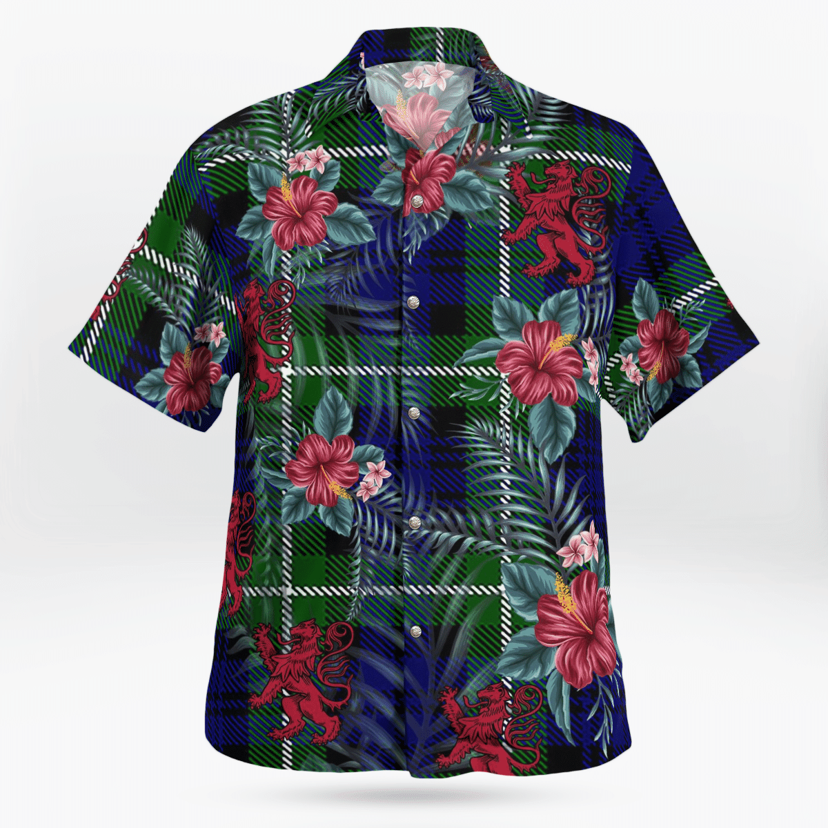 Clan Lamont Modern Tartan Scottish Lion Hawaiian Shirt PO19 Lamont Modern Tartan Tartan Hawaii Shirt   