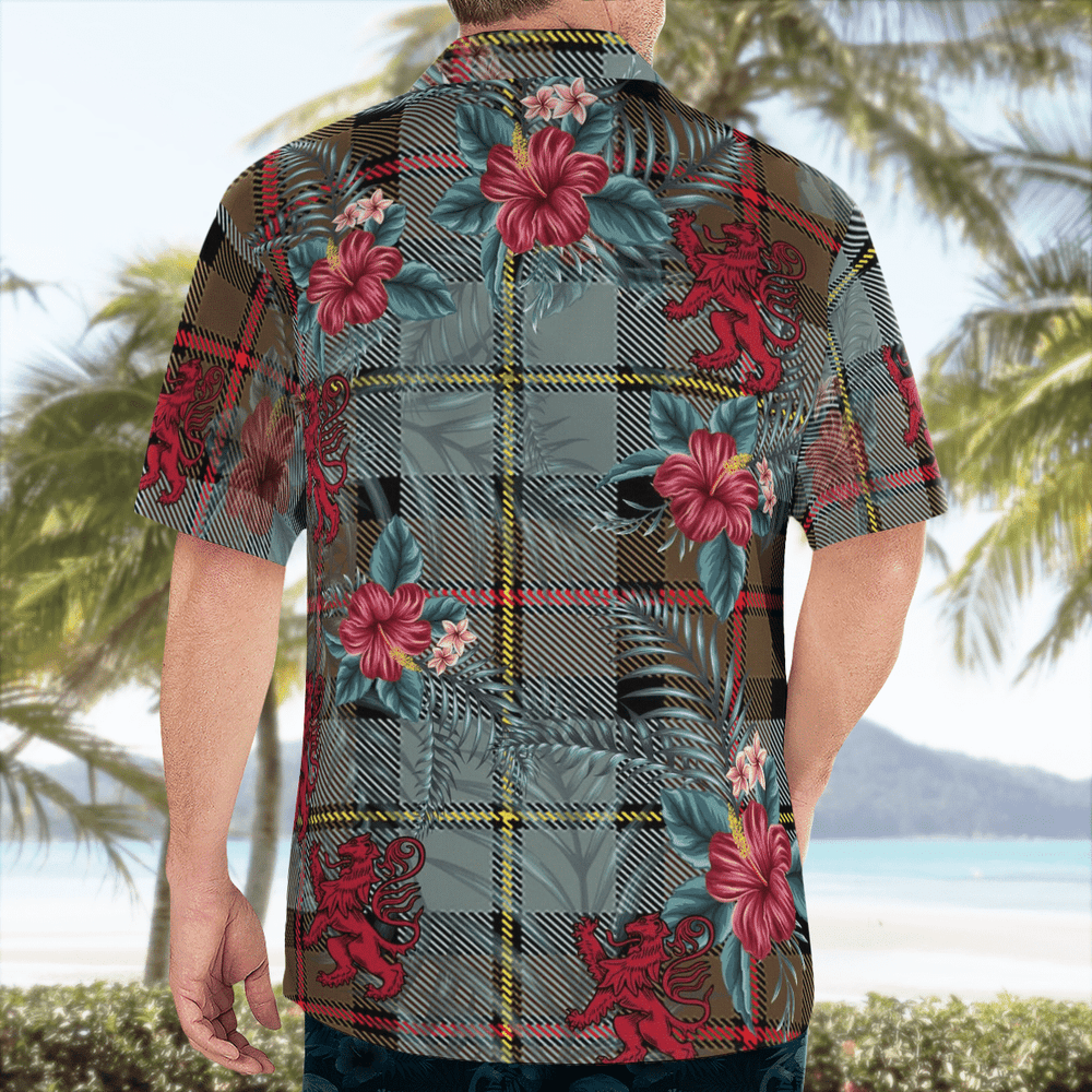 Clan MacLeod of Harris Weathered Tartan Scottish Lion Hawaiian Shirt KG49 MacLeod of Harris Weathered Tartan Tartan Hawaii Shirt   
