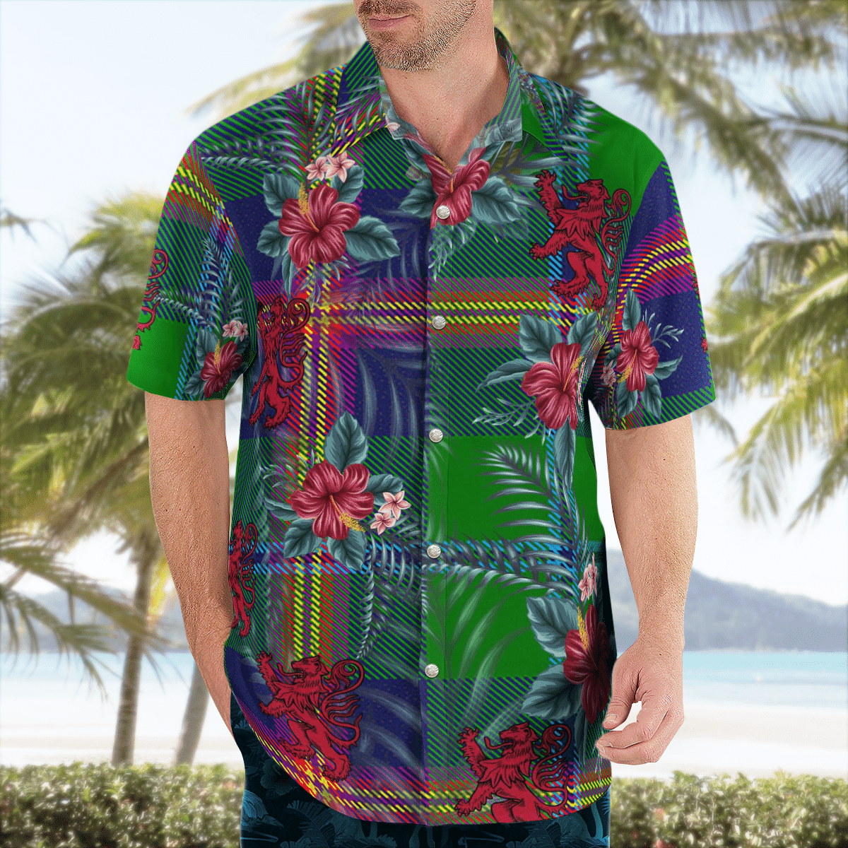 Clan Young Modern Tartan Scottish Lion Hawaiian Shirt QG85 Young Modern Tartan Tartan Hawaii Shirt   