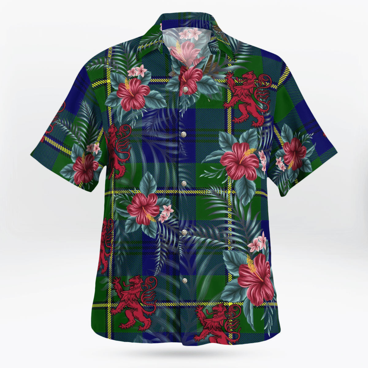 Clan Johnston Modern Tartan Scottish Lion Hawaiian Shirt GC38 Johnston Modern Tartan Tartan Hawaii Shirt   