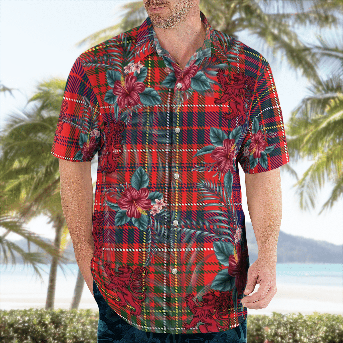 Clan Lumsden Modern Tartan Scottish Lion Hawaiian Shirt PK94 Lumsden Modern Tartan Tartan Hawaii Shirt   