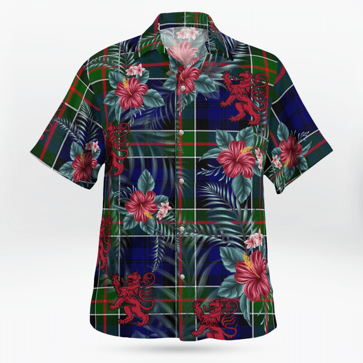 Clan Colquhoun Modern Tartan Scottish Lion Hawaiian Shirt FW75 Colquhoun Modern Tartan Tartan Hawaii Shirt   