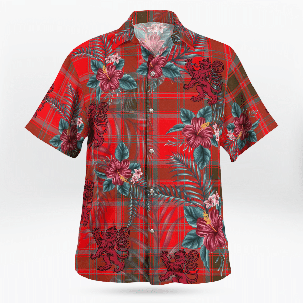 Clan Grant Weathered Tartan Scottish Lion Hawaiian Shirt IQ22 Grant Weathered Tartan Tartan Hawaii Shirt   
