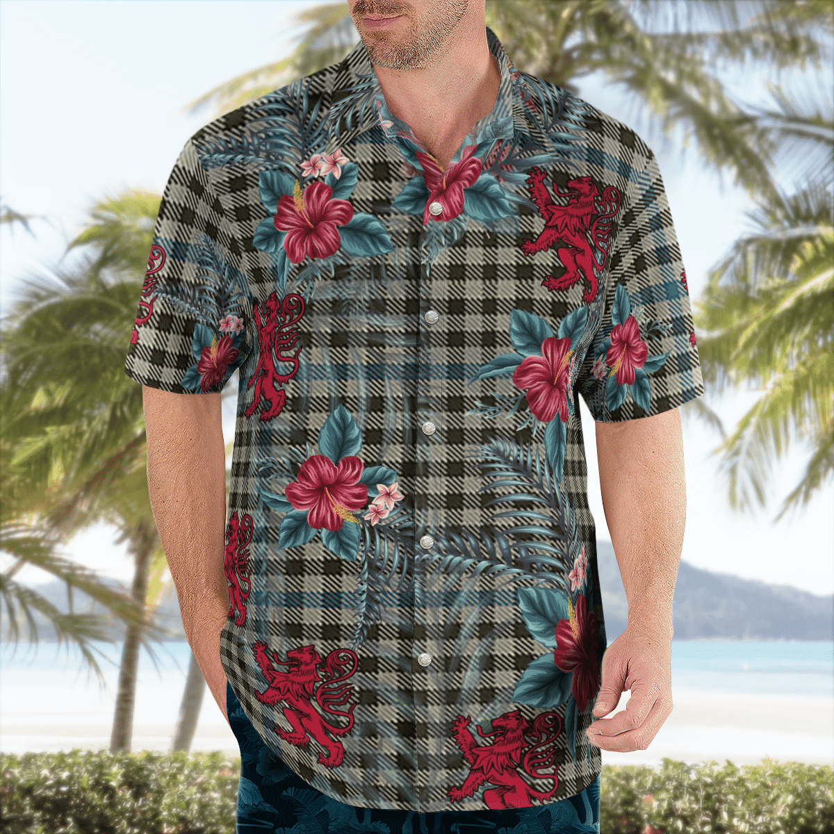 Clan Haig Check Tartan Scottish Lion Hawaiian Shirt KM46 Haig Check Tartan Tartan Hawaii Shirt   