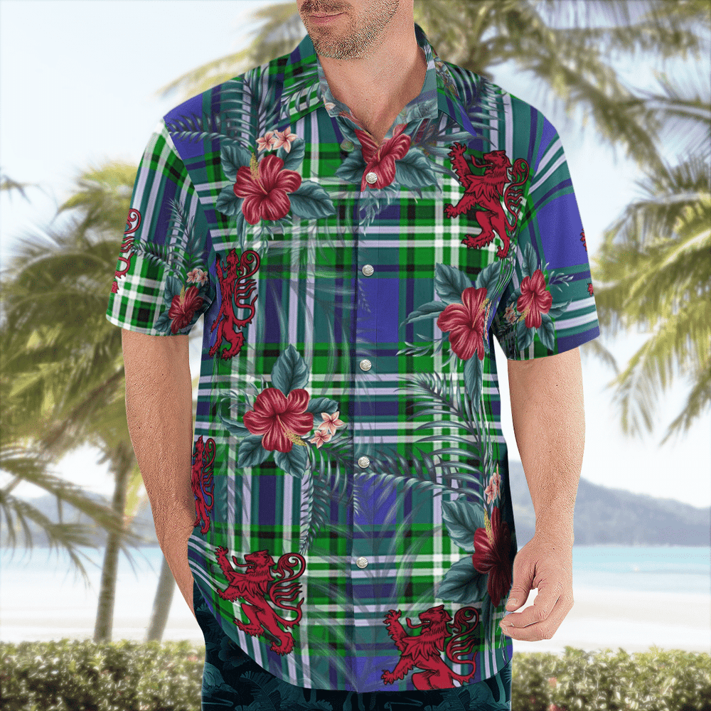 Clan Learmonth Tartan Scottish Lion Hawaiian Shirt TZ57 Learmonth Tartan Tartan Hawaii Shirt   
