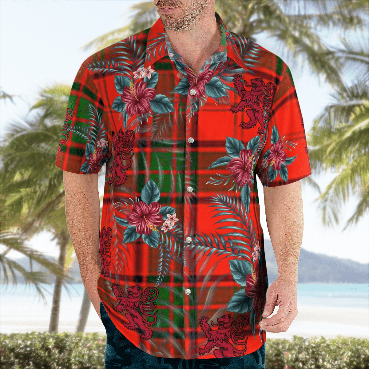Clan Maxtone Tartan Scottish Lion Hawaiian Shirt OG38 Maxtone Tartan Tartan Hawaii Shirt   
