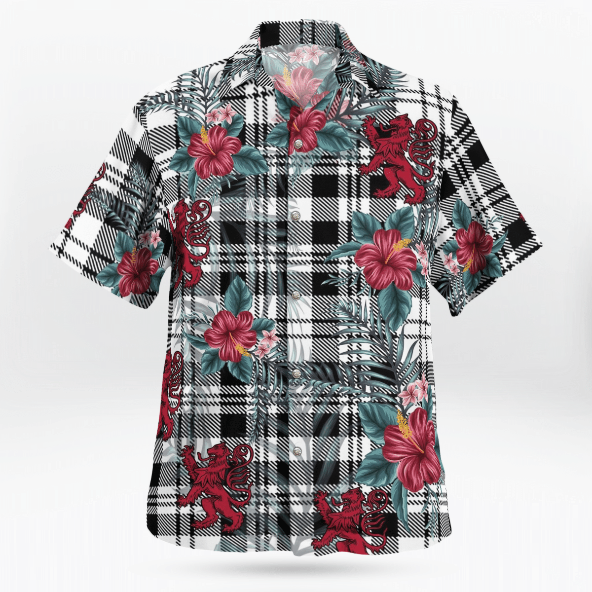 Clan Scott Black & White Modern Tartan Scottish Lion Hawaiian Shirt ZD78 Scott Black & White Modern Tartan Tartan Hawaii Shirt   