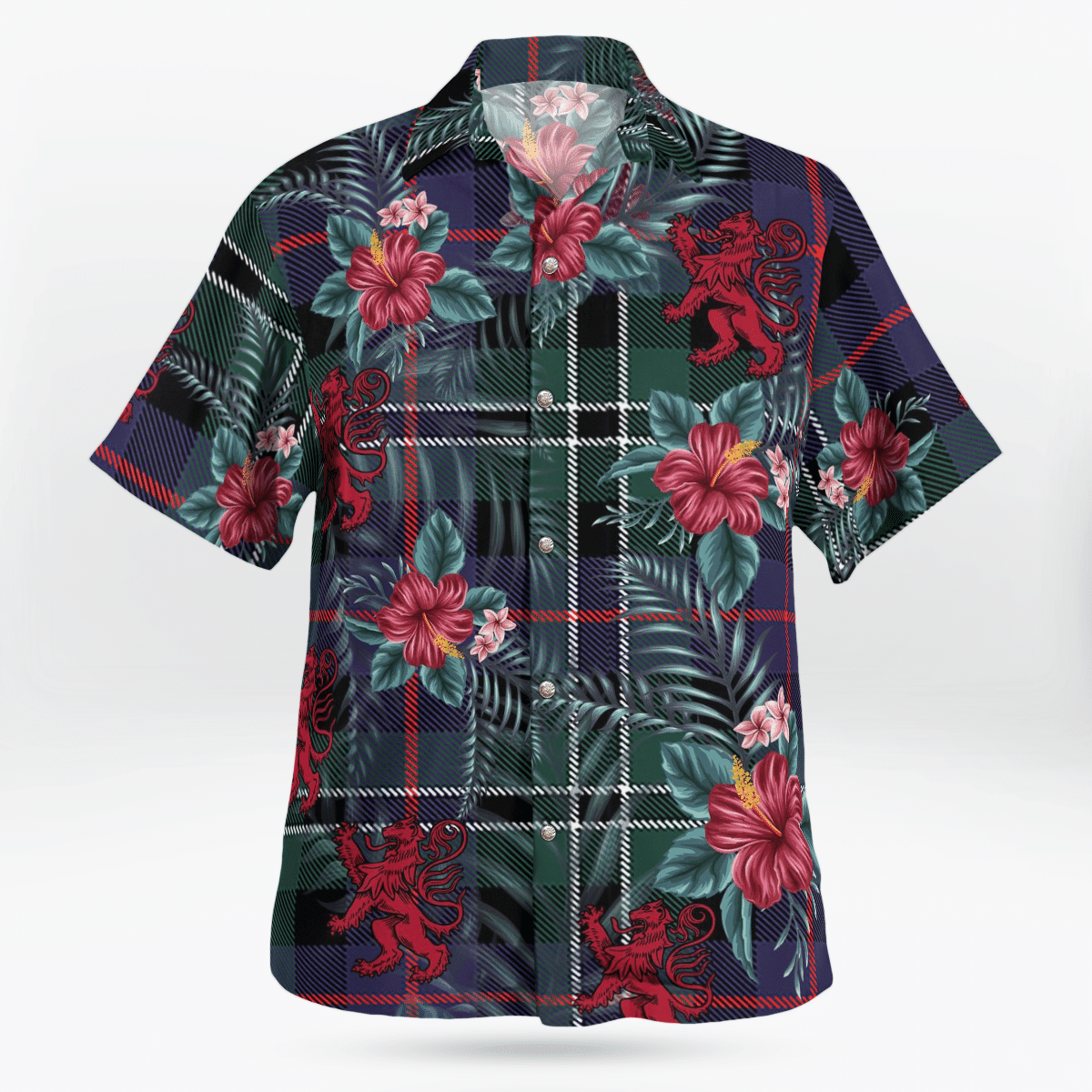 Clan Rose Hunting Modern Tartan Scottish Lion Hawaiian Shirt IP33 Rose Hunting Modern Tartan Tartan Hawaii Shirt   
