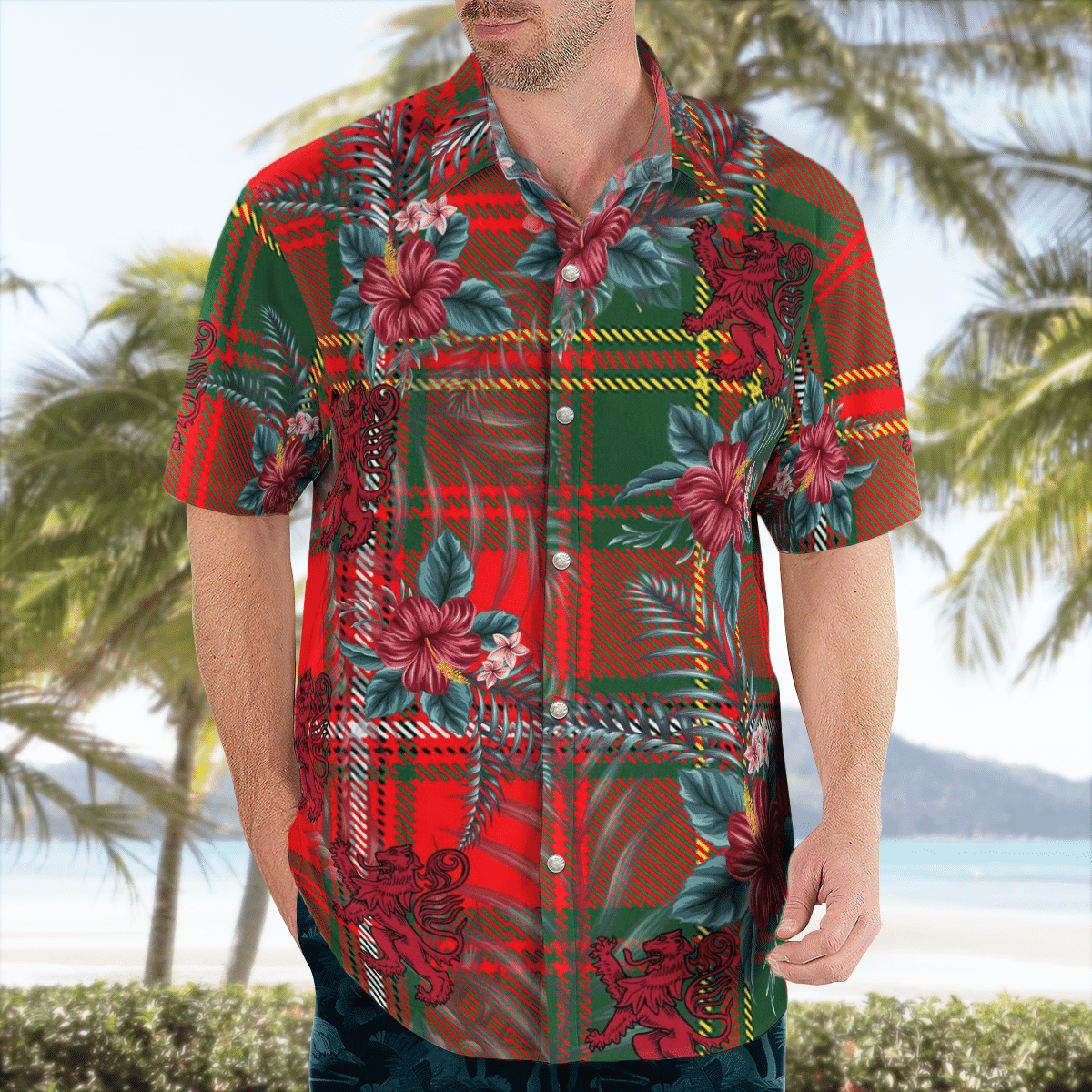 Clan Hay Modern Tartan Scottish Lion Hawaiian Shirt QI68 Hay Modern Tartan Tartan Hawaii Shirt   