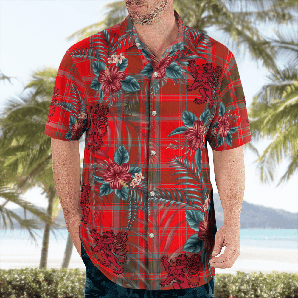 Clan Grant Weathered Tartan Scottish Lion Hawaiian Shirt IQ22 Grant Weathered Tartan Tartan Hawaii Shirt   
