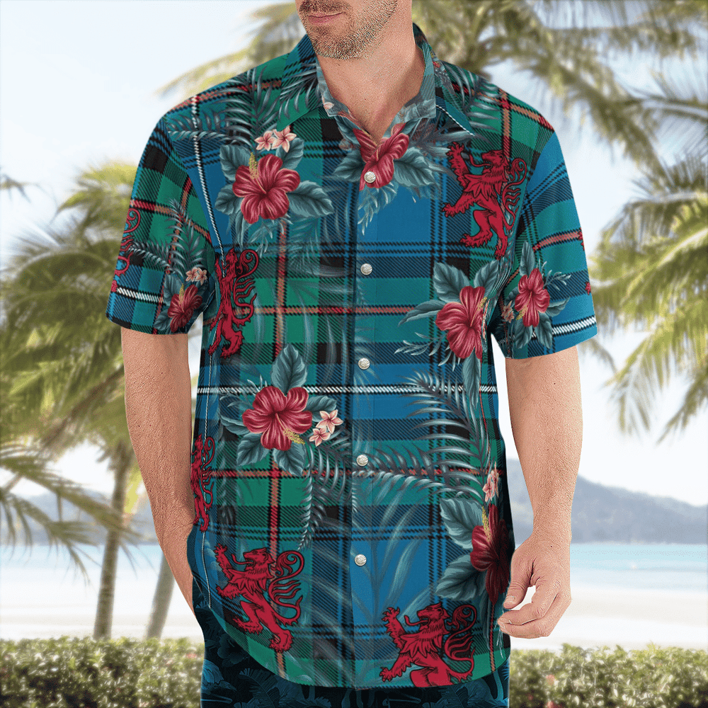 Clan Robertson Hunting Ancient Tartan Scottish Lion Hawaiian Shirt SR58 Robertson Hunting Ancient Tartan Tartan Hawaii Shirt   