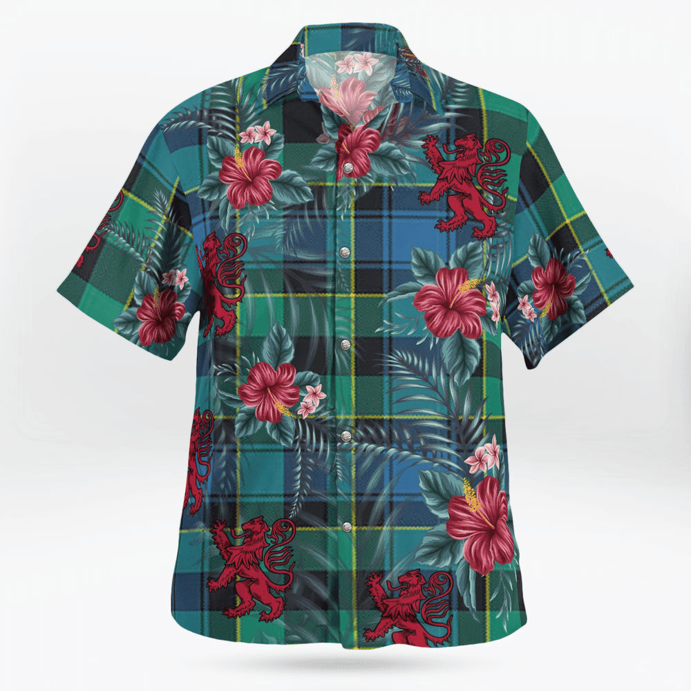 Clan Mowat Tartan Scottish Lion Hawaiian Shirt UP92 Mowat Tartan Tartan Hawaii Shirt   