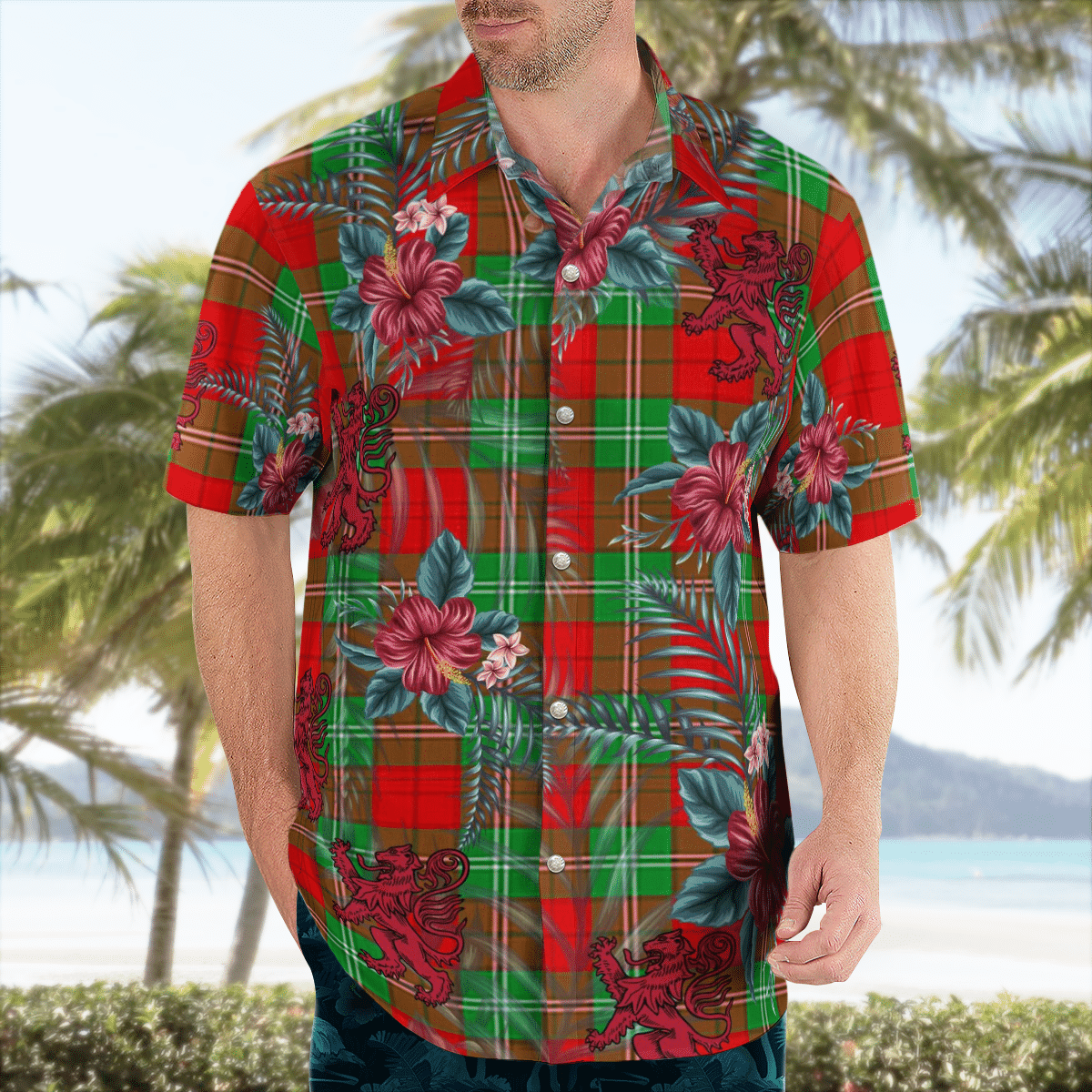 Clan Lennox Tartan Scottish Lion Hawaiian Shirt ZJ38 Lennox Tartan Tartan Hawaii Shirt   