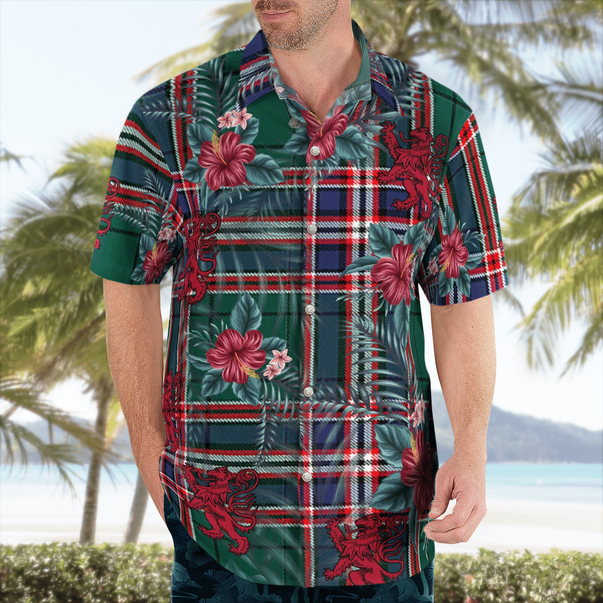 Clan MacFarlane Hunting Modern Tartan Scottish Lion Hawaiian Shirt WK65 MacFarlane Hunting Modern Tartan Tartan Hawaii Shirt   