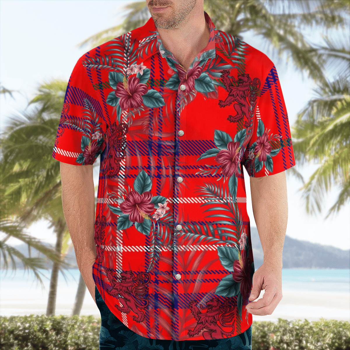 Clan Rose Tartan Scottish Lion Hawaiian Shirt KZ11 Rose Tartan Tartan Hawaii Shirt   