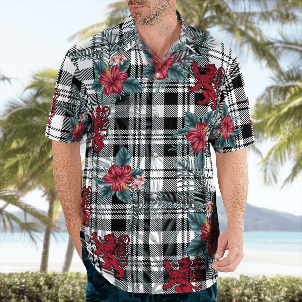 Clan Scott Black & White Modern Tartan Scottish Lion Hawaiian Shirt ZD78 Scott Black & White Modern Tartan Tartan Hawaii Shirt   