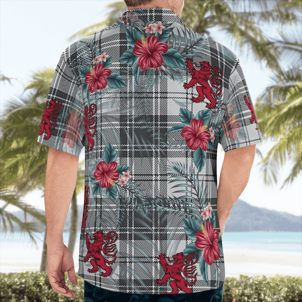 Clan Douglas Grey Modern Tartan Scottish Lion Hawaiian Shirt BI17 Douglas Grey Modern Tartan Tartan Hawaii Shirt   