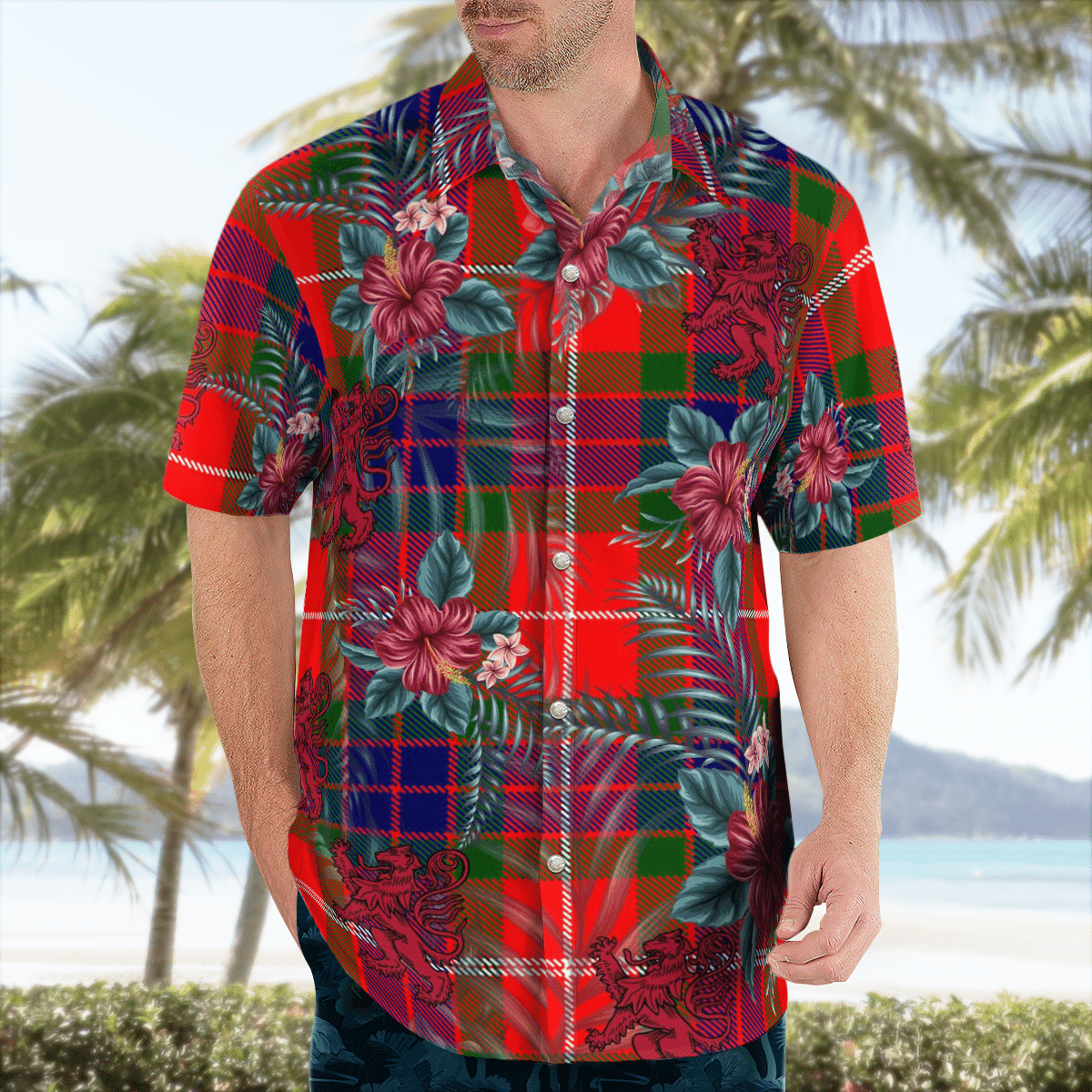 Clan Fraser Modern Tartan Scottish Lion Hawaiian Shirt MY99 Fraser Modern Tartan Tartan Hawaii Shirt   