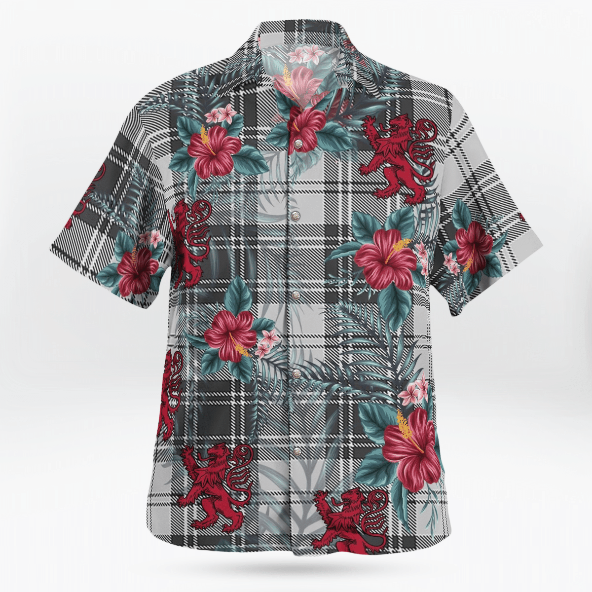 Clan Douglas Grey Modern Tartan Scottish Lion Hawaiian Shirt BI17 Douglas Grey Modern Tartan Tartan Hawaii Shirt   