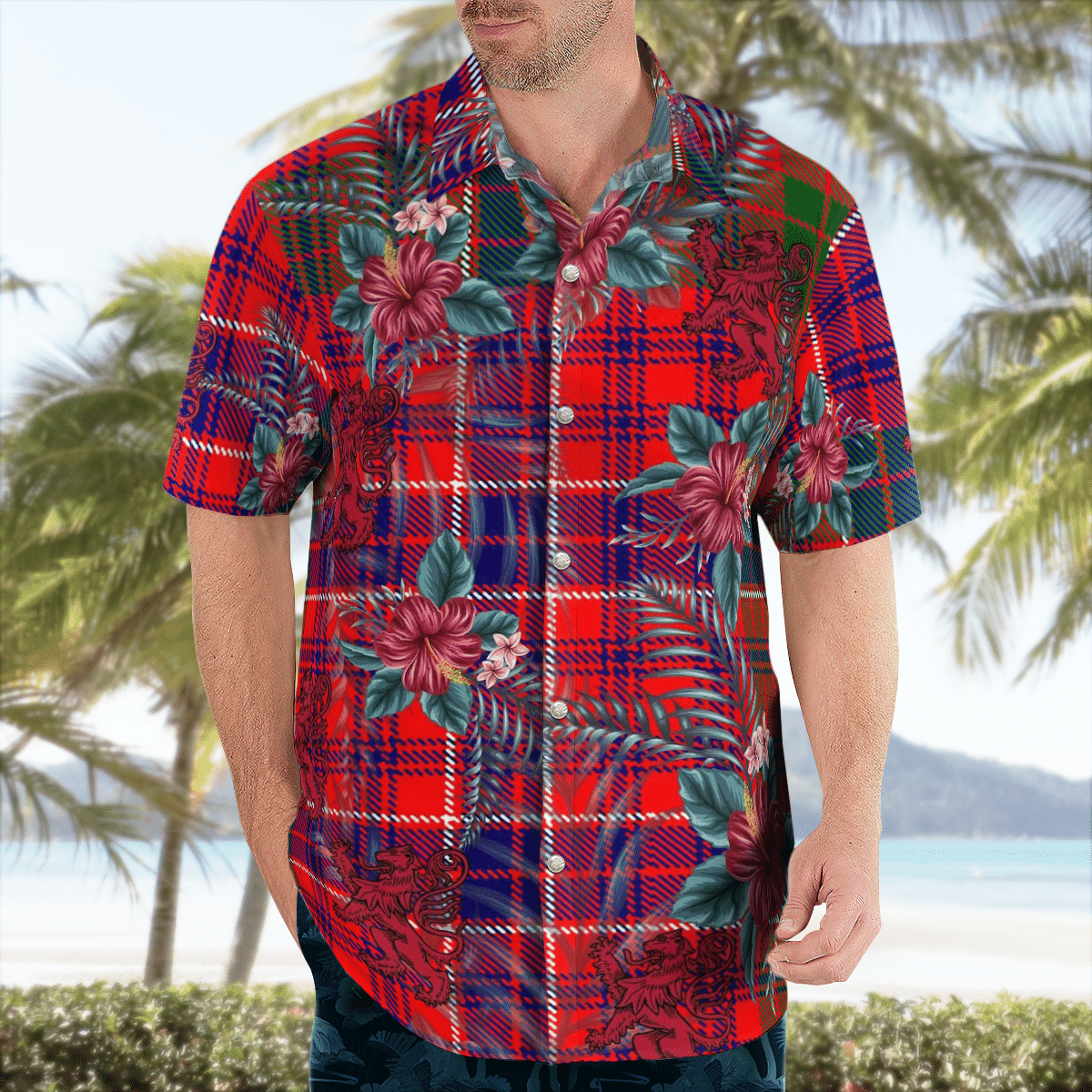 Clan MacRae Modern Tartan Scottish Lion Hawaiian Shirt MN98 MacRae Modern Tartan Tartan Hawaii Shirt   