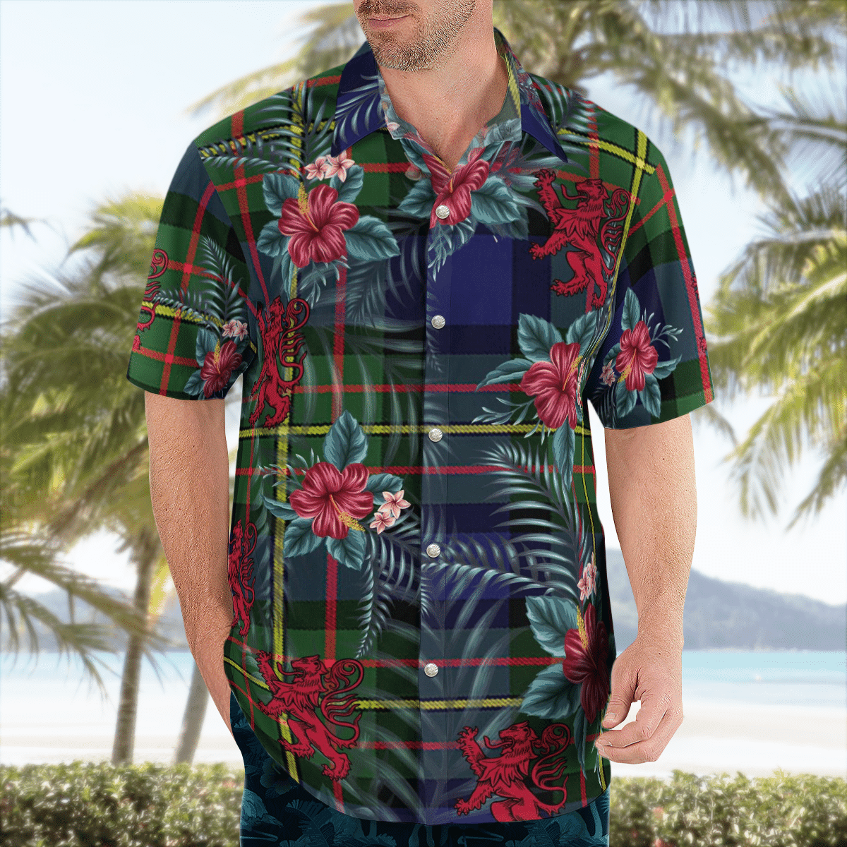 Clan MacLaren Modern Tartan Scottish Lion Hawaiian Shirt DA21 MacLaren Modern Tartan Tartan Hawaii Shirt   