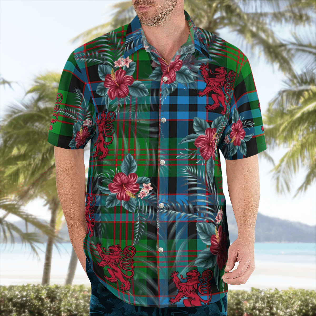 Clan Newlands Tartan Scottish Lion Hawaiian Shirt RD11 Newlands Tartan Tartan Hawaii Shirt   