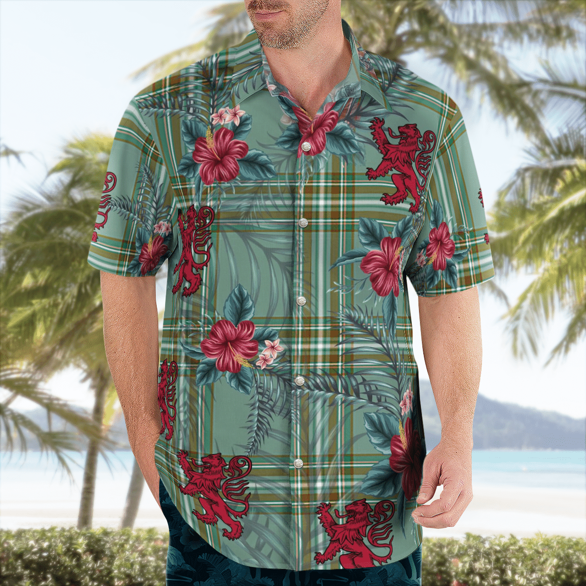 Clan Kelly Dress Tartan Scottish Lion Hawaiian Shirt GO75 Kelly Dress Tartan Tartan Hawaii Shirt   