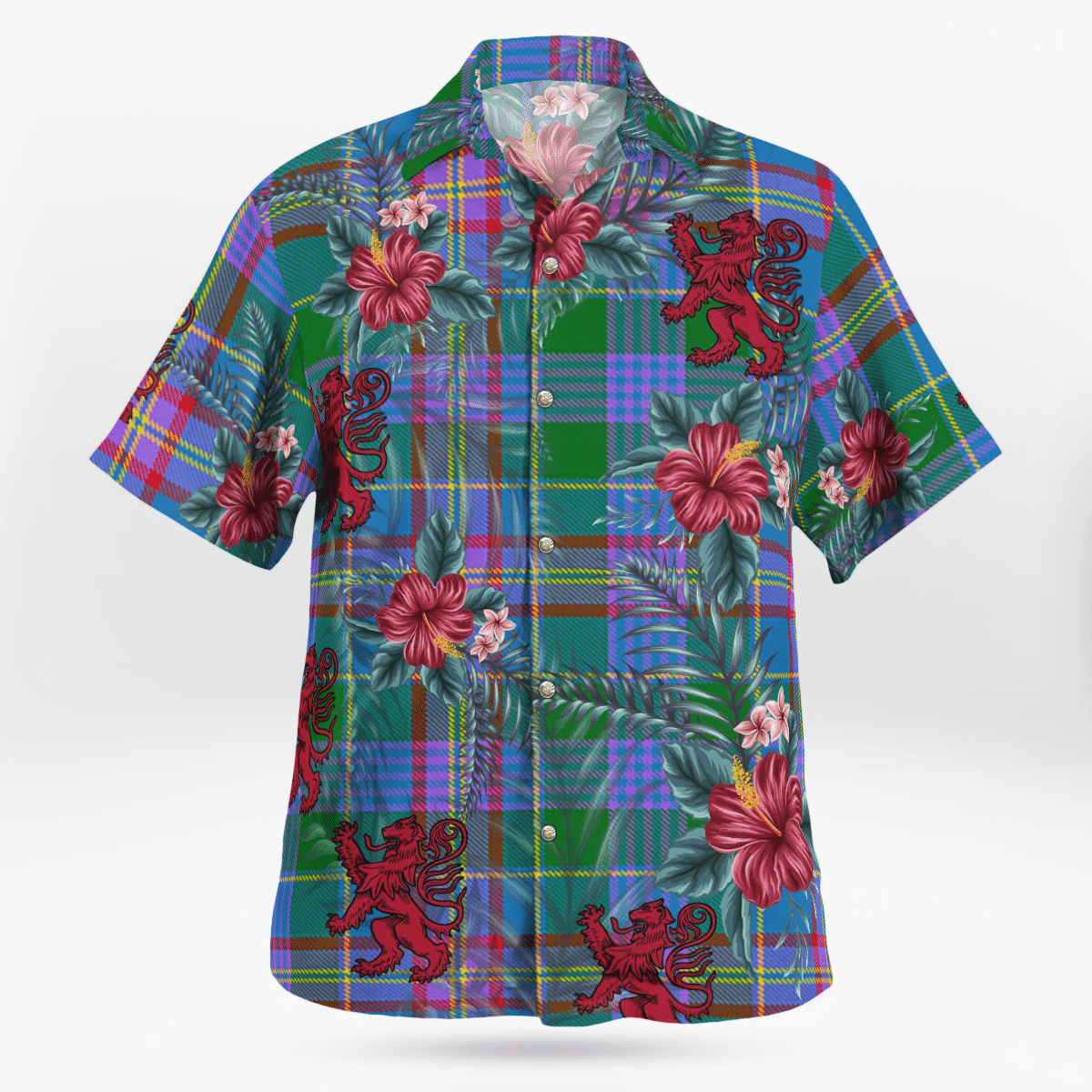 Clan Pitcairn Hunting Tartan Scottish Lion Hawaiian Shirt TN10 Pitcairn Hunting Tartan Tartan Hawaii Shirt   