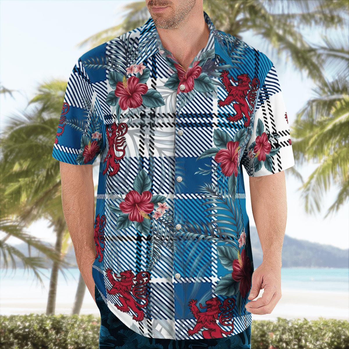 Clan Roberton Tartan Scottish Lion Hawaiian Shirt SK42 Roberton Tartan Tartan Hawaii Shirt   