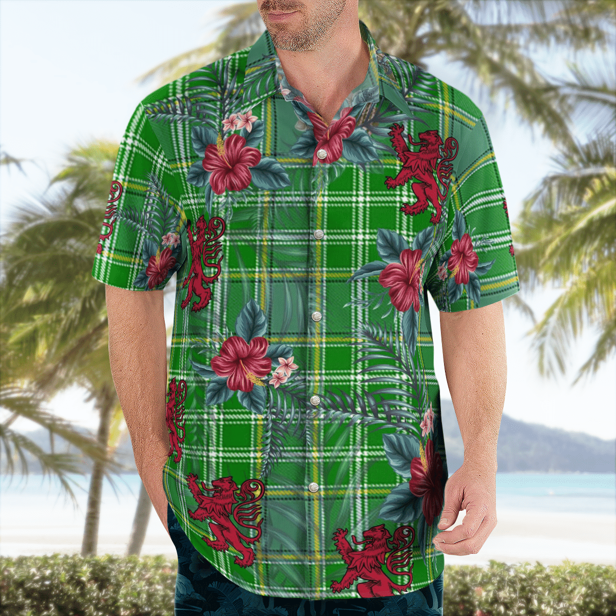 Clan Currie Tartan Scottish Lion Hawaiian Shirt NW73 Currie Tartan Tartan Hawaii Shirt   
